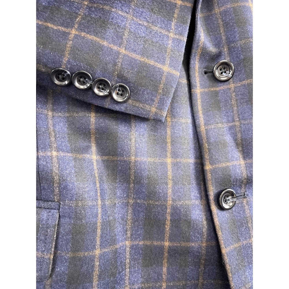 Oak Hill Premium Wool Blazer Men 56R Blue Plaid Grid Italian Marzotto Sport Coat - Picture 6 of 10